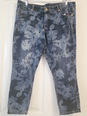 Mossimo Premire Denim Skinny Crop Floral Capri Blue Jeans Size 16